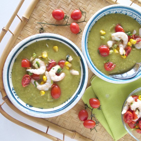 Avocado Gazpacho with Shrimp