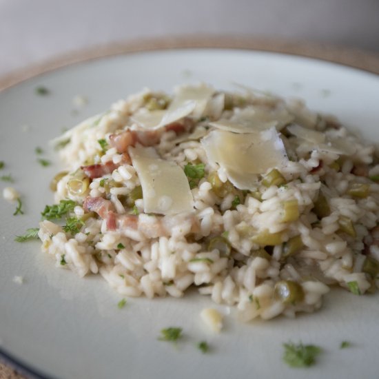 Green beans and lardon risotto