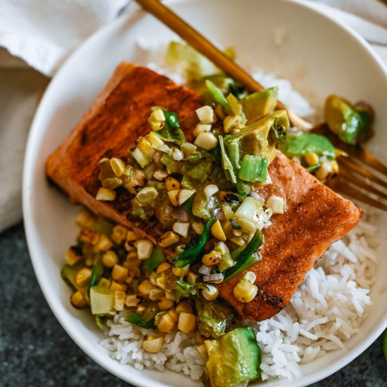 Salmon with Charred Corn Salsa