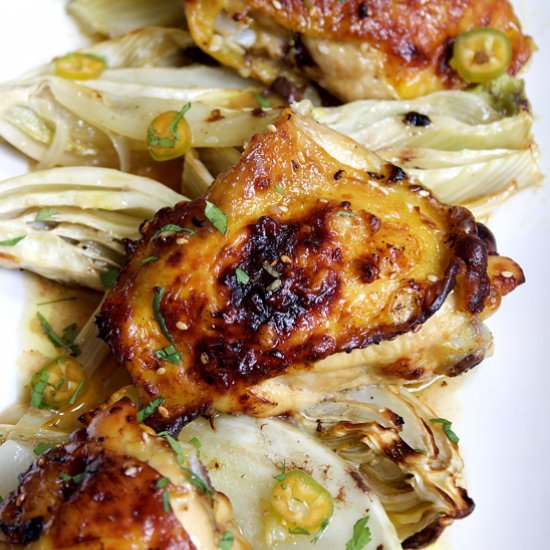 Caramelized chicken with fennel