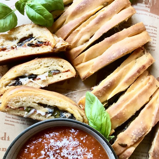 Pizza Braid with Basil & Mushrooms