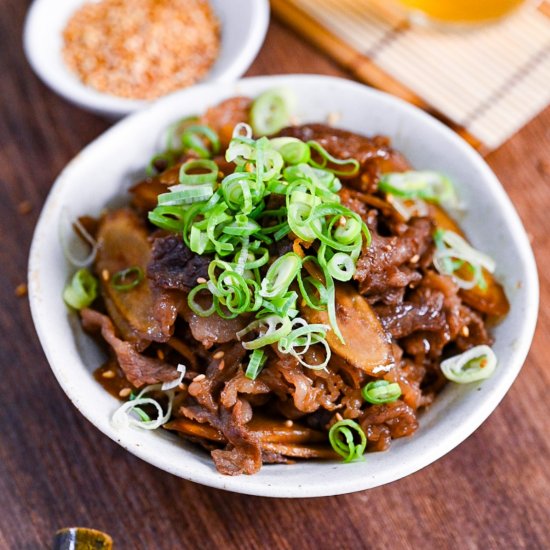 Beef Shigureni with Ginger and Gobo