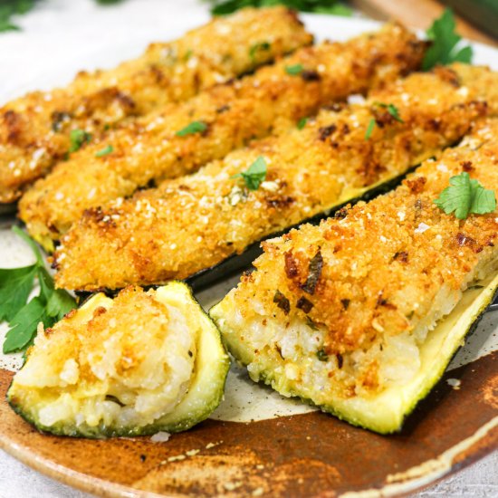 Vegan Rice Stuffed Zucchini