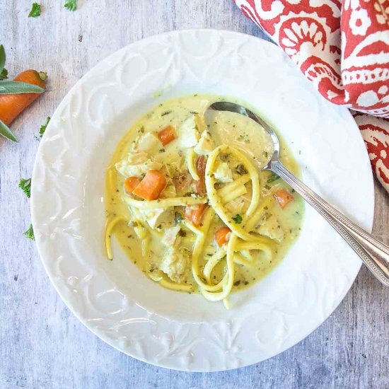 Leftover Chicken Soup with Noodles