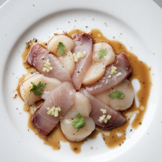 Yellowtail and scallop crudo