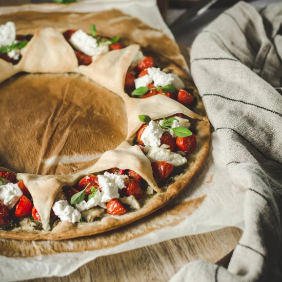 Tomato and Burrata Tart with Pesto