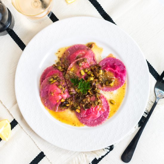 Ricotta pink ravioli