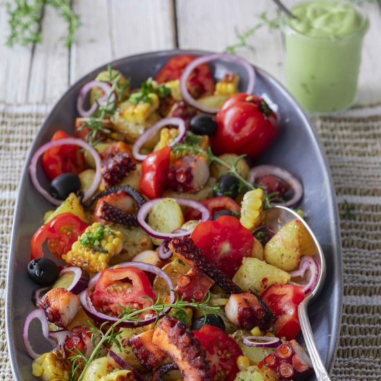 Octopus salad with avocado mayo