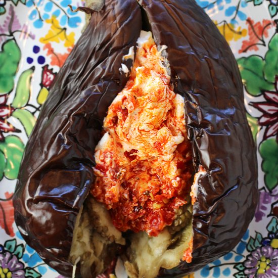 Whole roasted eggplant