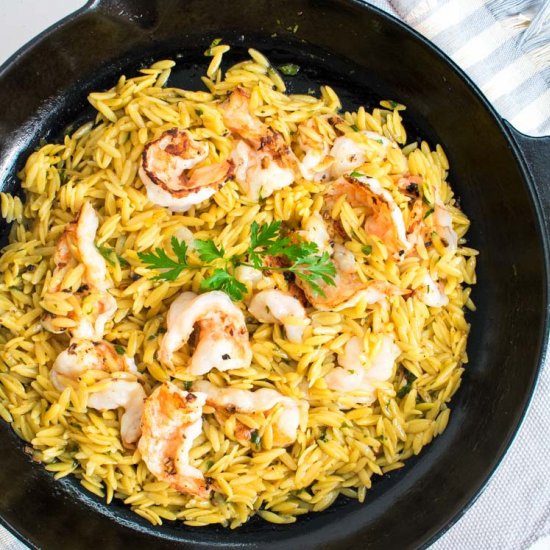 Shrimp and saffron orzo