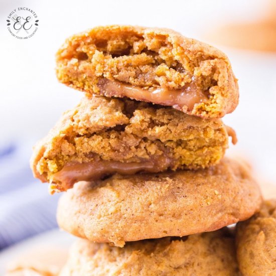 Caramel Stuffed Pumpkin Cookies