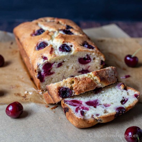 Cherry Loaf Cake with Dark Cherries