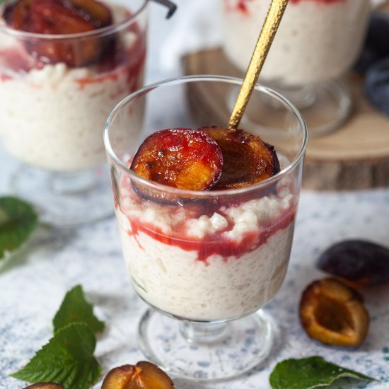 Rice Pudding with Baked Plums