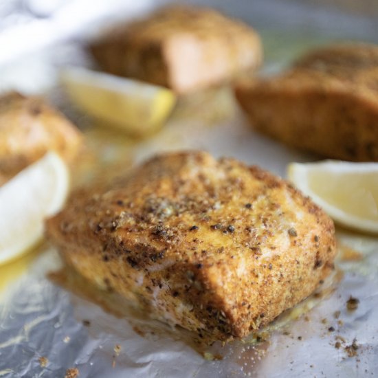 Spice-crusted roasted salmon fillet