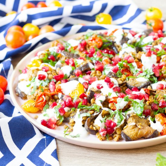 Eggplant with lentils and tomatoes