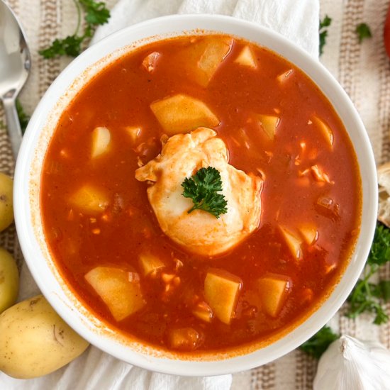 Tomato Soup with Potatoes & Eggs