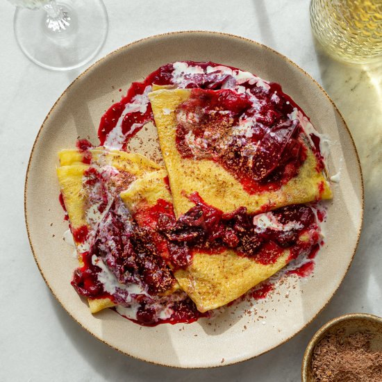 Crepes with Spiced Plum Rum Compote