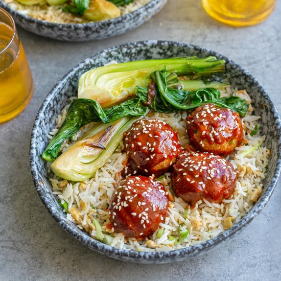 Gochujang Meatballs with Egg Rice