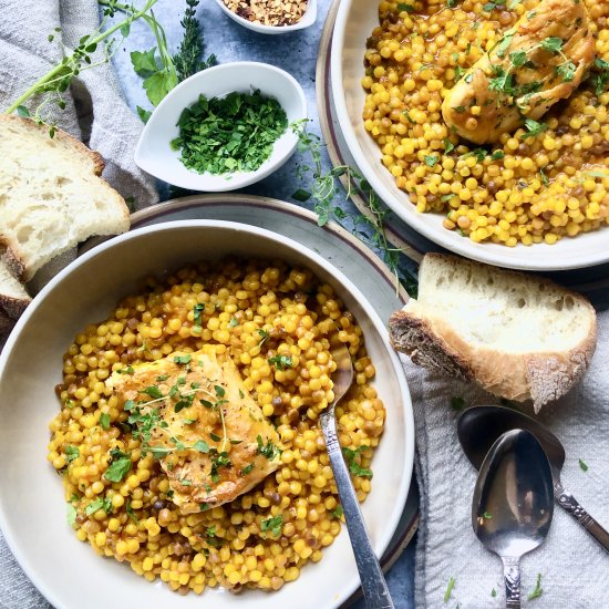 Lidia’s Halibut & Saffron Fregola