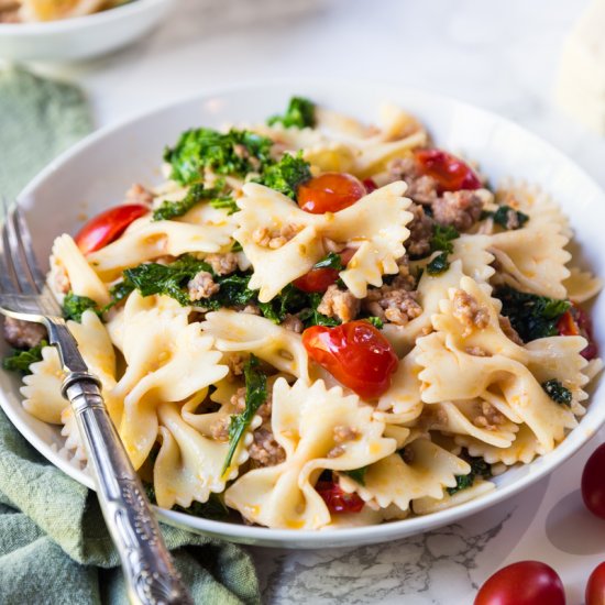 Farfalle With Sausage Kale & Tomato