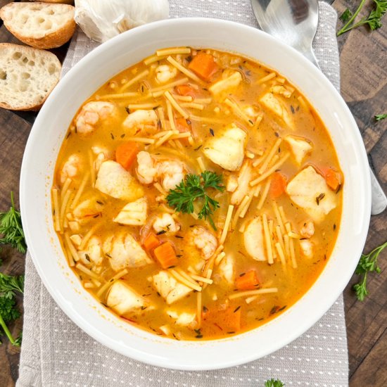 Spanish Seafood Pasta Soup