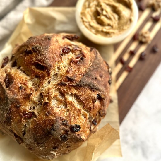 No Knead Cranberry Walnut Bread