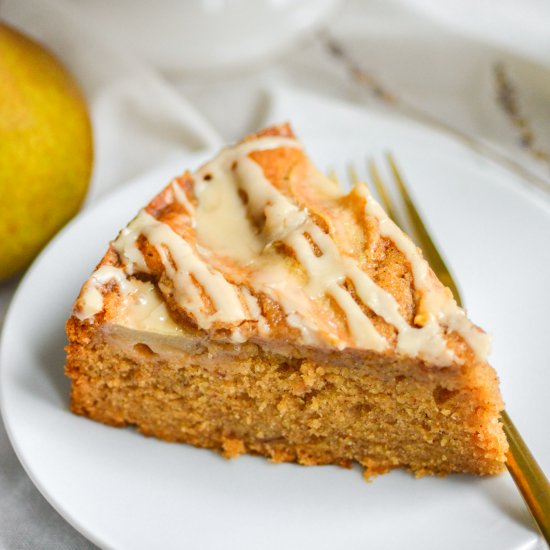 Vegan Pear Cake with Maple Glaze