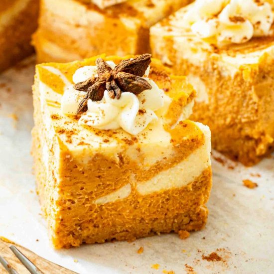 Pumpkin Swirl Cheesecake Bars