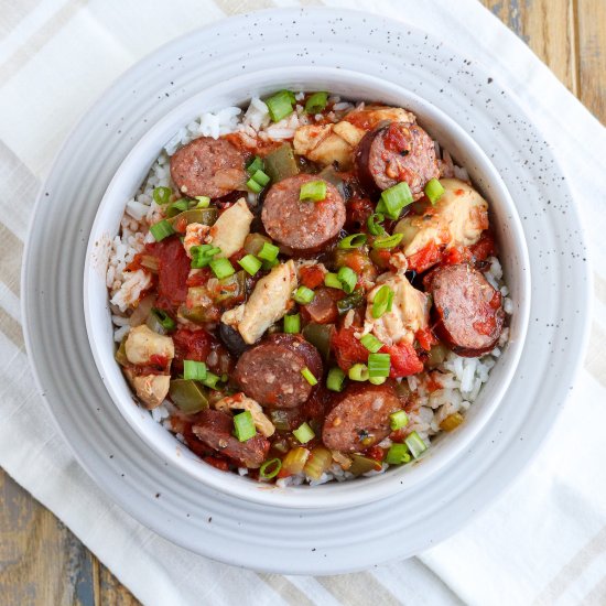 Chicken thigh and sausage jambalaya