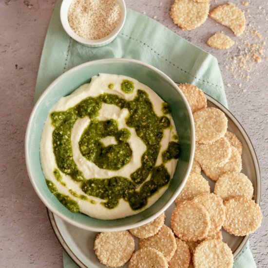 Whipped feta with sesame crackers