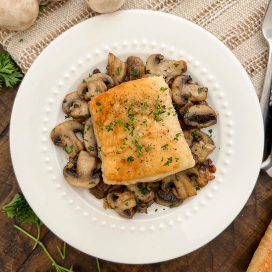 Spanish Cod with Garlic Mushrooms