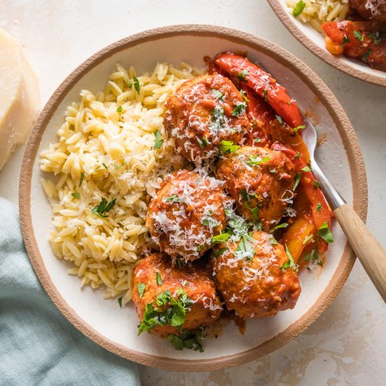 Chicken Meatballs with Orzo