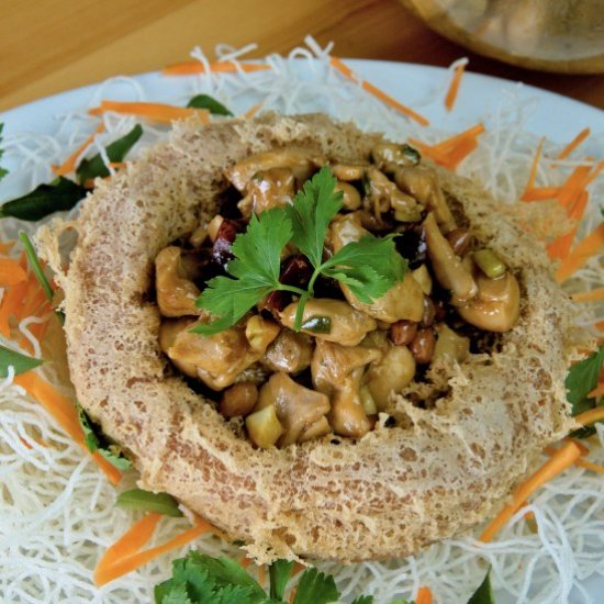 Yam ring with Kung Pao chicken