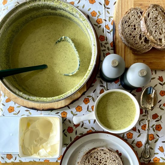 Broccoli tahini lemon soup