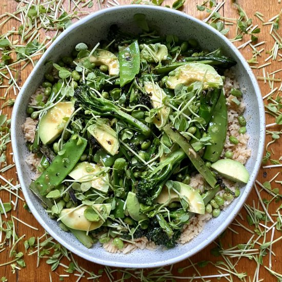 Miso rice with edamame and greens