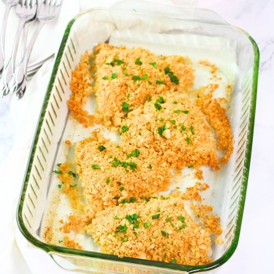 baked haddock with cracker topping