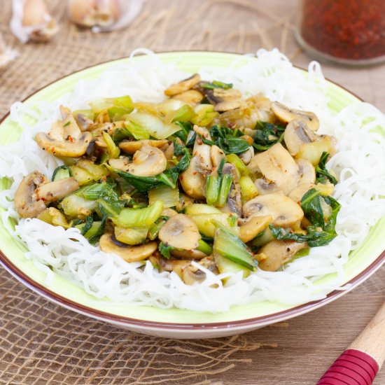 Pak choi with mushrooms