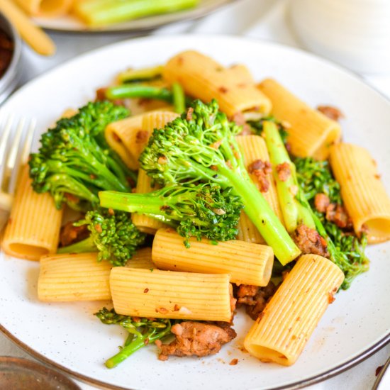 Vegan Sausage Pasta with Broccolini