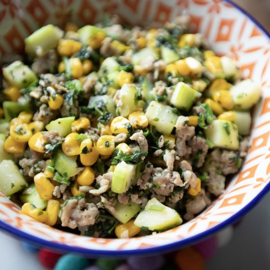 Zucchini and corn kernels stir-fry