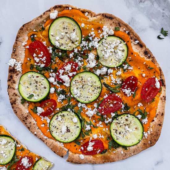 Vegetarian Hummus Pita Pizza