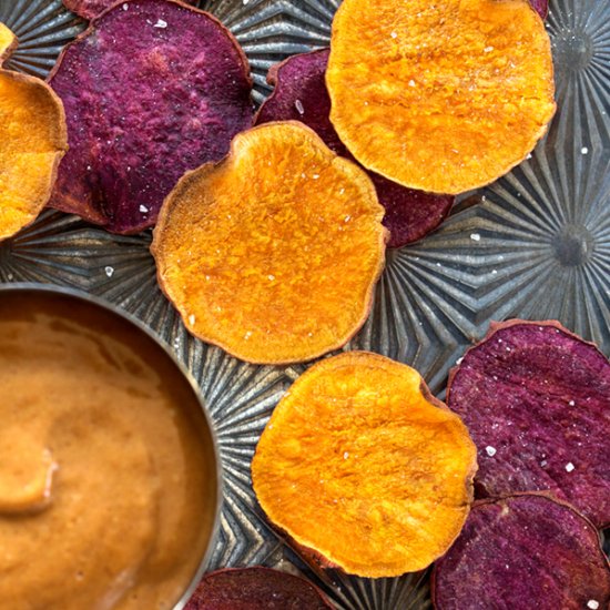 Baked Sweet Potato Chips w Date Dip