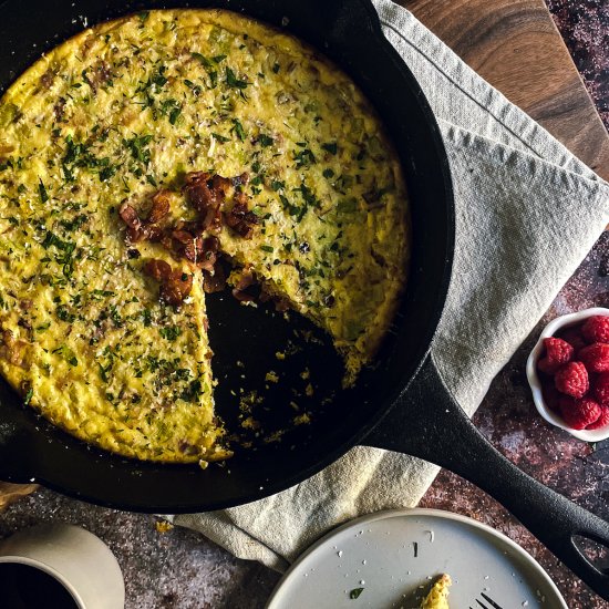 Cast Iron Bacon and Leek Frittata