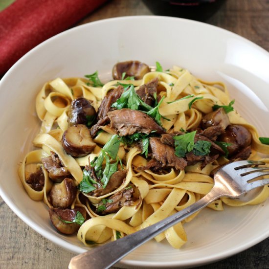 Pasta with duck confit & chestnuts