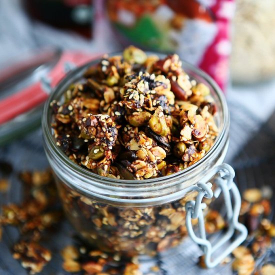 Miso Tahini Granola with Sriracha a