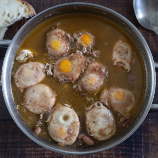 Bean Stew with Poached eggs