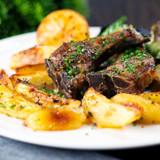 Greek Lamb Chops with Garlic Potato