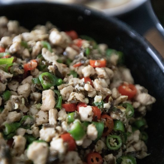 Diced chicken and preserved veggies