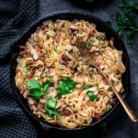 Fried cabbage & noodles with bacon