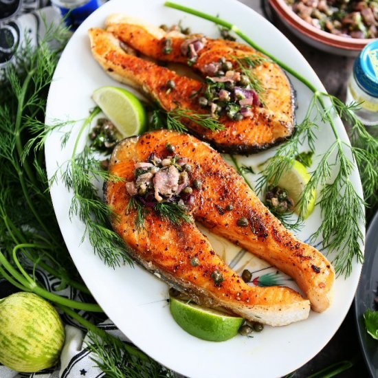 Salmon Steaks with Caper and Anchov