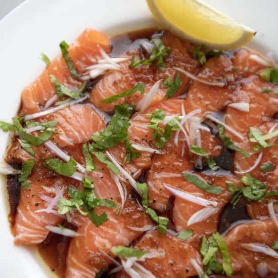 Salmon crudo in Asian seasonings